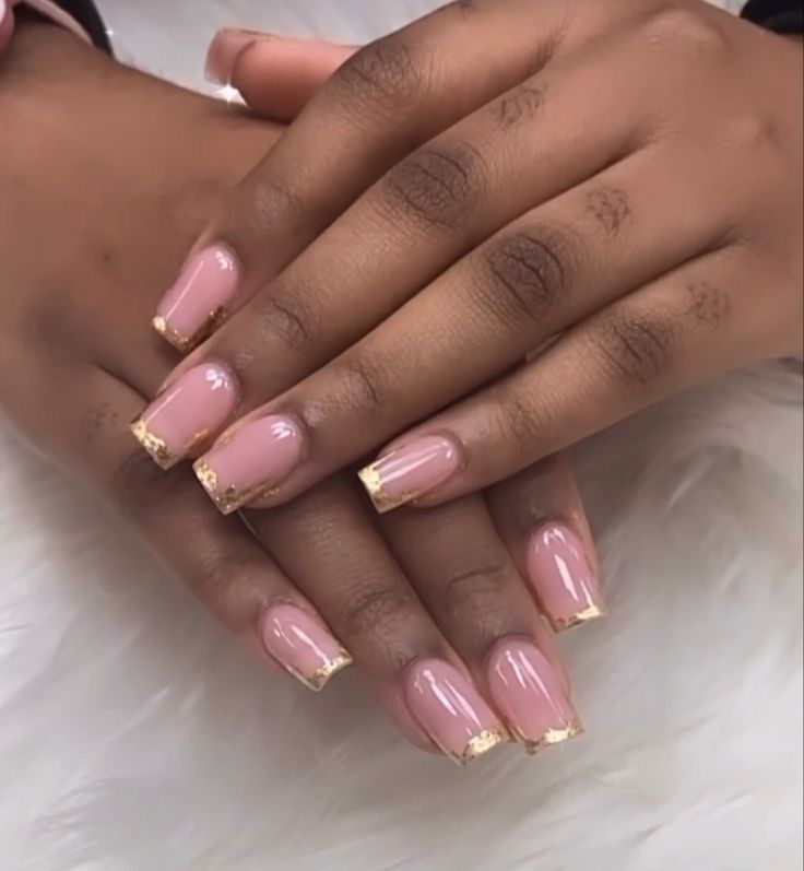 Sophisticated Soft Pink and Gold Tip Nail Design: Effortless Elegance for Any Occasion.