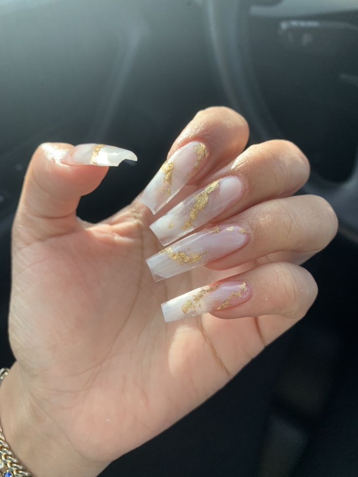 Chic Ombre Long Nails with Gold Foil Accents: A Sophisticated Look for Any Occasion