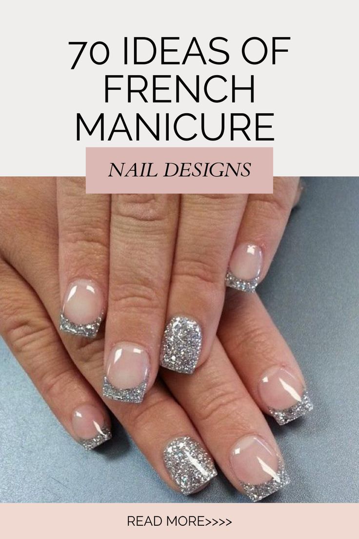 Sophisticated Elegant French Manicure with Sparkling Silver Tips.