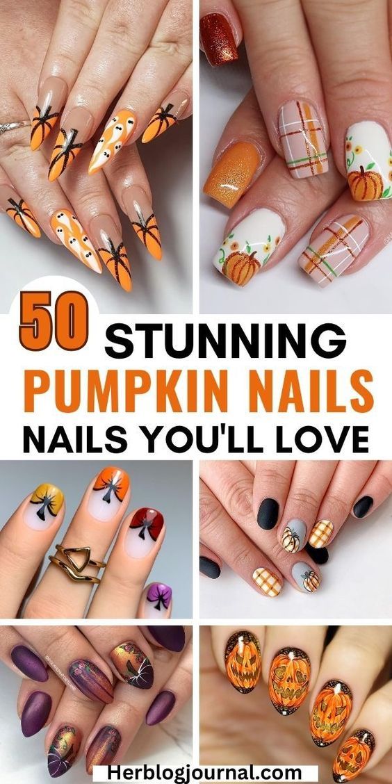 Autumn-Inspired Pumpkin Nail Designs: Vibrant Hues and Creative Patterns