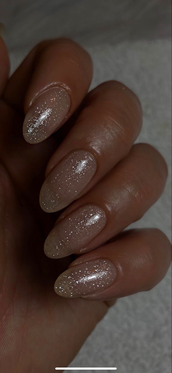 Elegant Sparkling Nude Nails: Effortlessly Chic for Any Occasion.