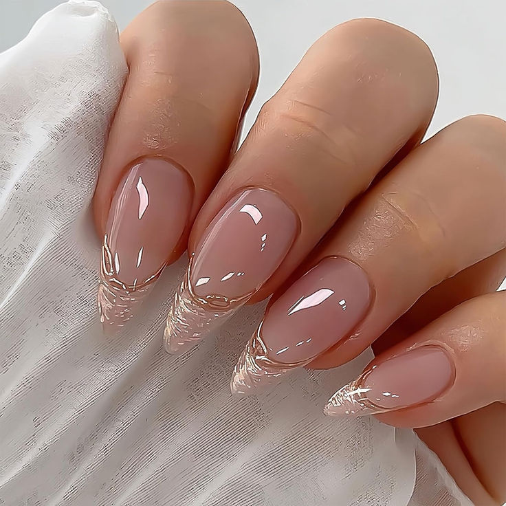 Sophisticated Almond-Shaped Nails with Frosted Tips: A Perfect Blend of Elegance and Whimsy.