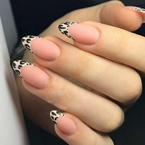 Trendy Chic: Matte Pink Base with Bold Leopard Print Tips for an Elegant Wild Look