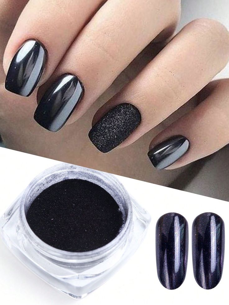 Chic Black Nail Design: A Glossy and Textured Blend for Modern Sophistication.