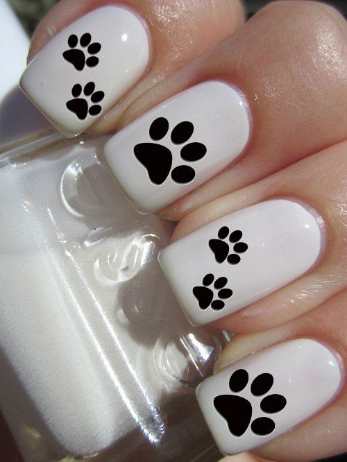 Playful Paw Print Nail Design for Animal Lovers.