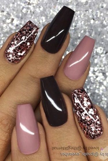 Elegant Nail Design Fusing Chocolate, Pink, and Rose Gold Textures.