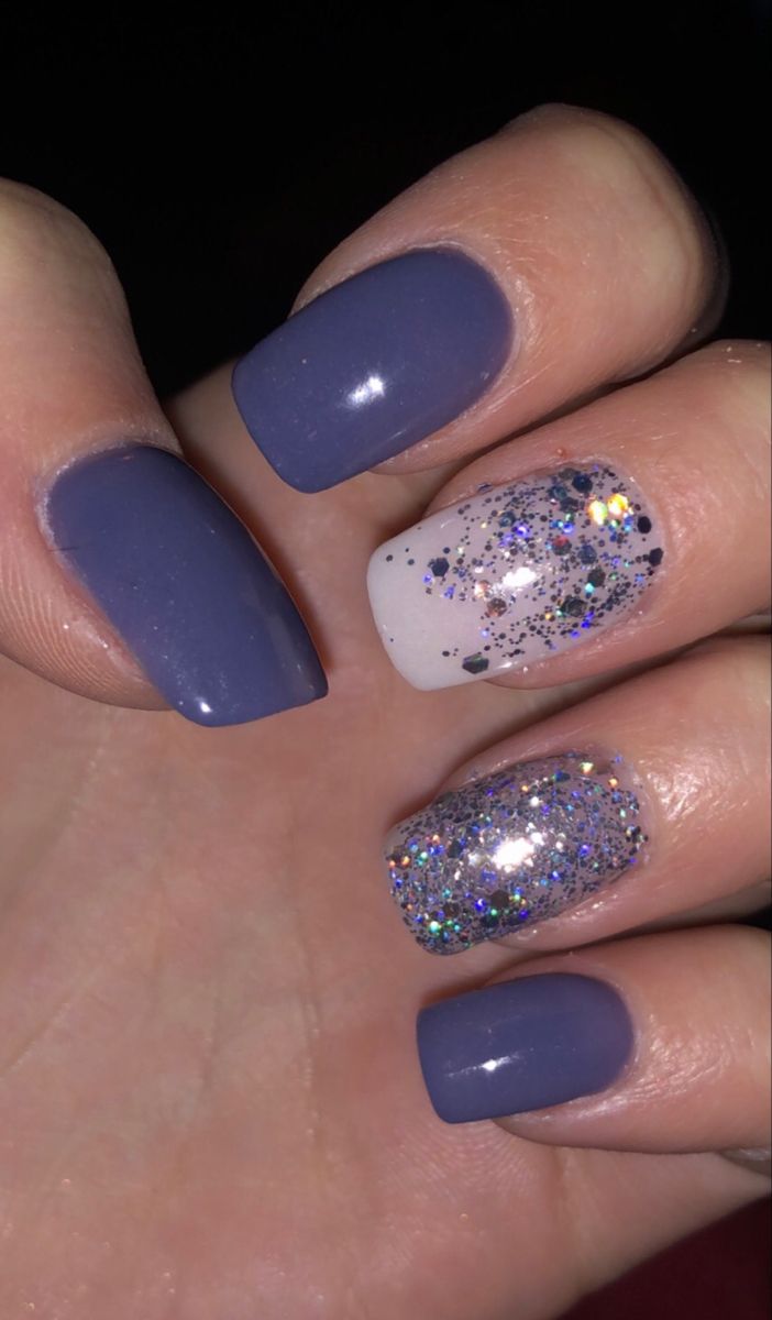 Chic Deep Purple Nail Design with Sparkle and Matte Lavender Accents.