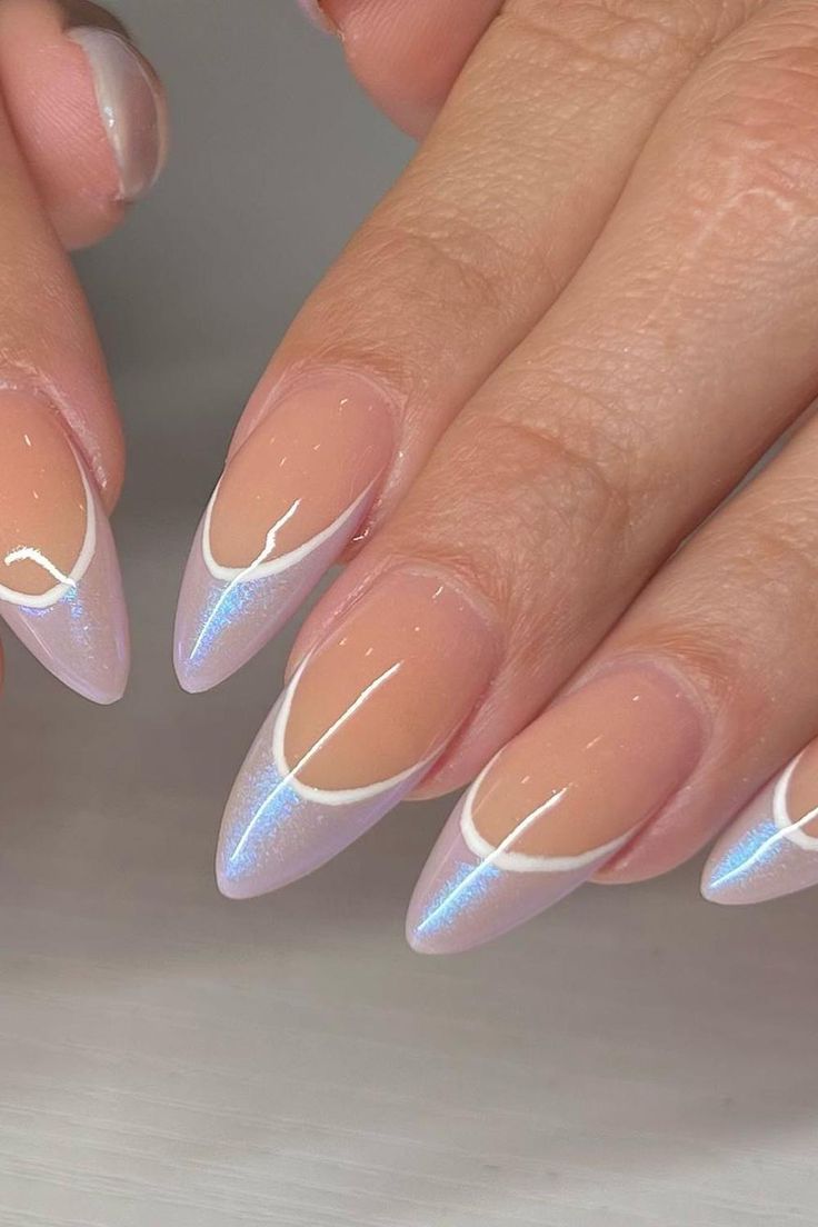 Sophisticated Almond-Shaped Nails with Nude Base and Iridescent Finish