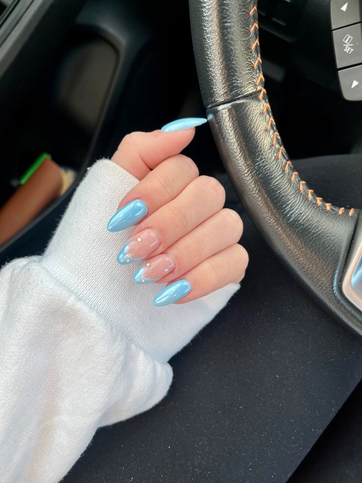 Chic and Playful Blue Ombre Nails for a Stylish Look.