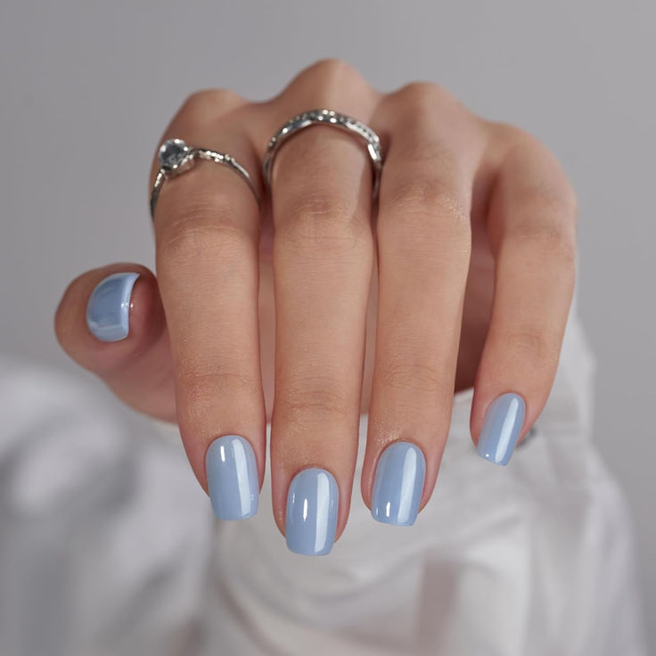 Elegant Soft Blue Nail Design for a Sophisticated, Calming Vibe