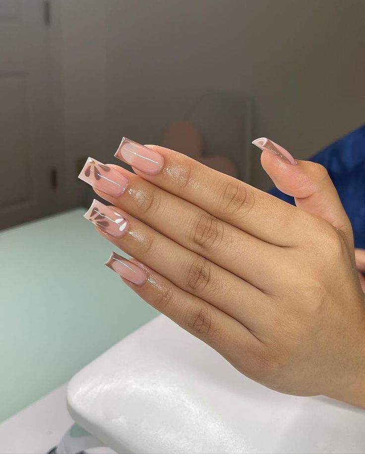 Chic Modern Nail Design: Soft Pink Polish with Clear Tips for Sophisticated Style