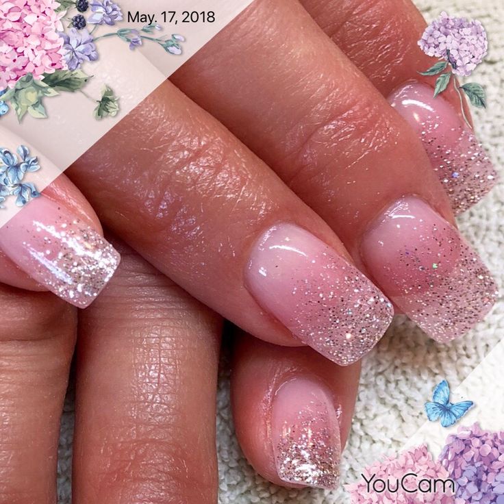 Chic Gradient Nail Design with Soft Pink and Silver Glitter for Any Occasion