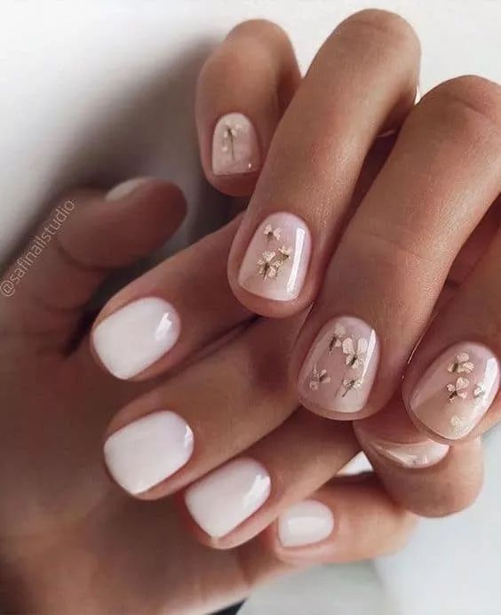 Elegant Floral Nail Design with Soft Nude Base and Pastel Accents for Versatile Sophistication.