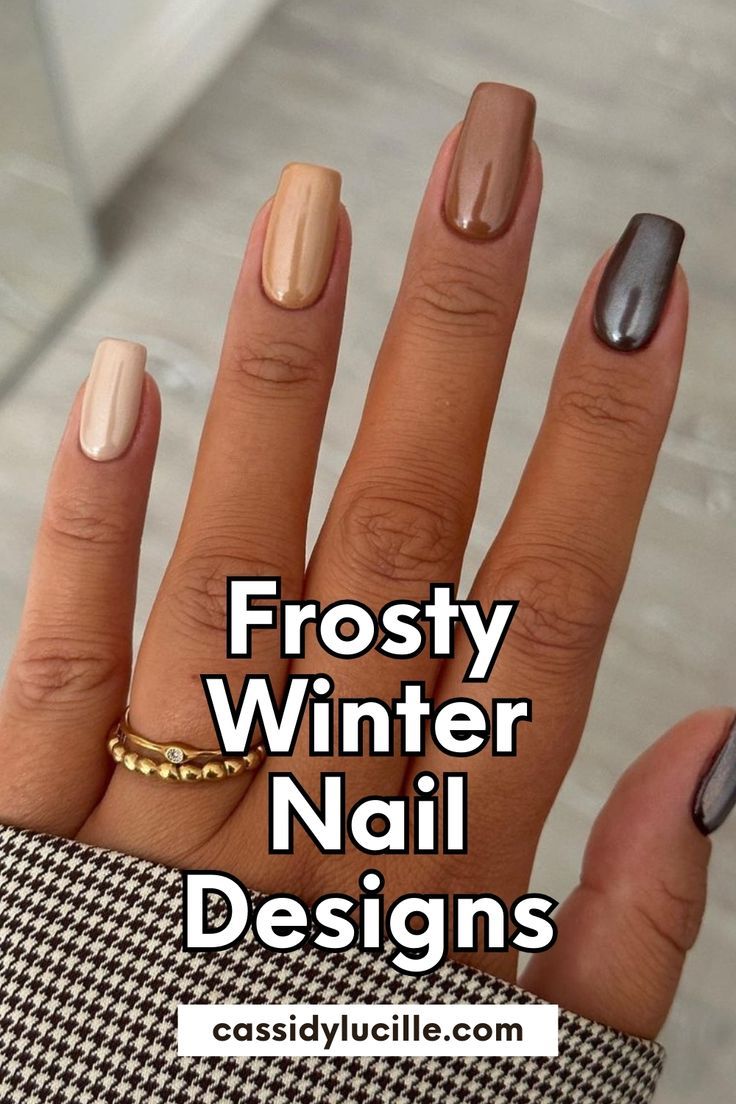 Elegant Almond-Shaped Winter Nails in Muted and Frosty Shades for Seasonal Sophistication.