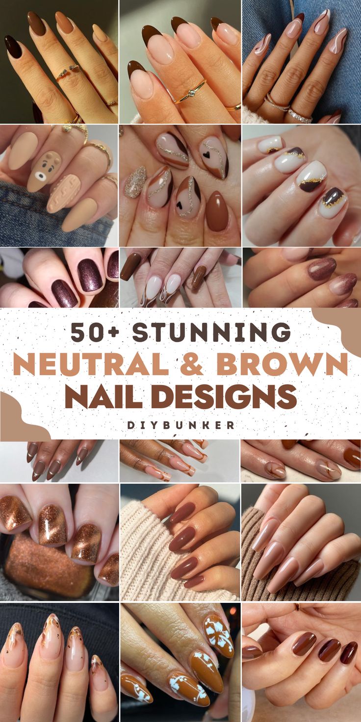 Elegant Nail Designs in Neutral and Brown Tones: A Blend of Sophistication and Versatility.