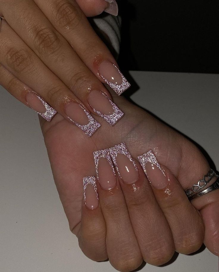 Chic Nail Design: Elegant Clear and Glitter Accents with Glossy Pink Base