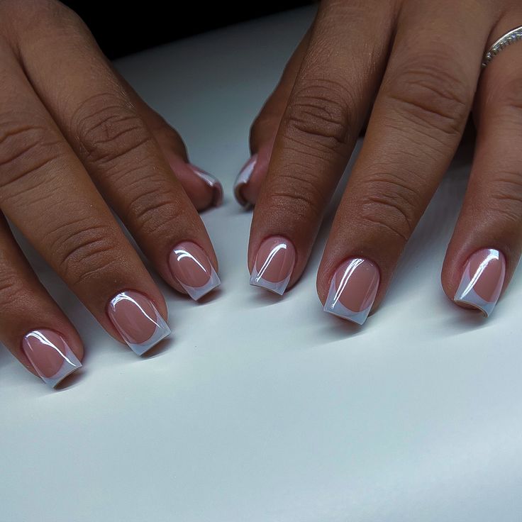 Modern French Tip Manicure: Elegant Nude Base with Crisp White Edges