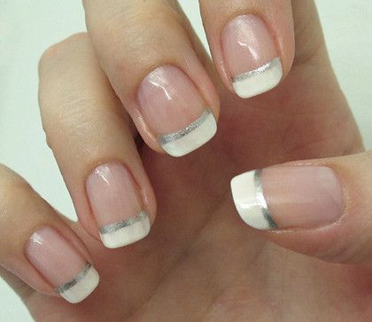 Modern Elegant French Manicure: Classic Nude with White Tips and Subtle Silver Accents