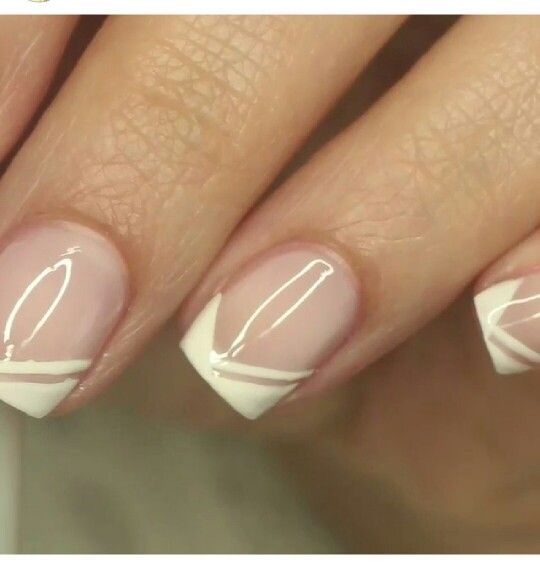 Chic Soft Pink and White French Manicure with Modern Geometric Lines