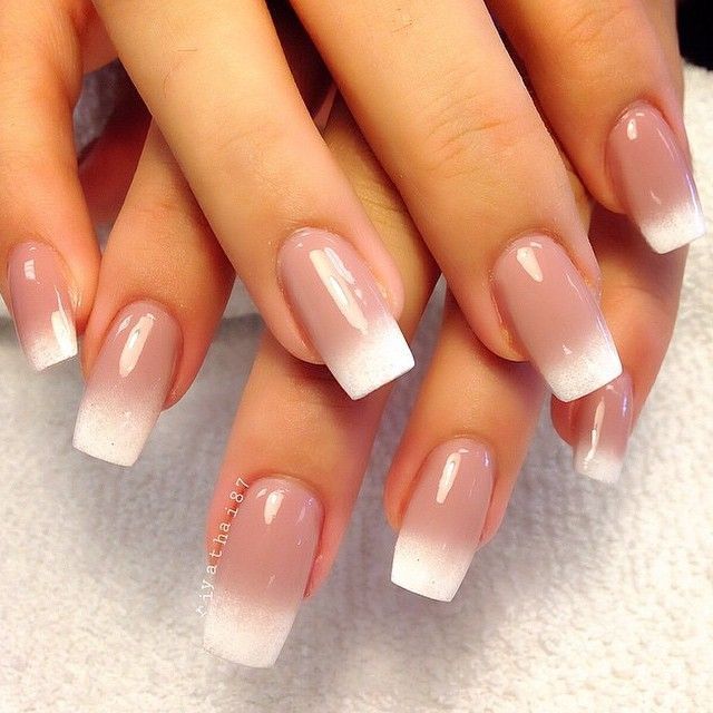 Chic Ombre Nails: Soft Pink to Bright White with Glossy Finish for Any Occasion