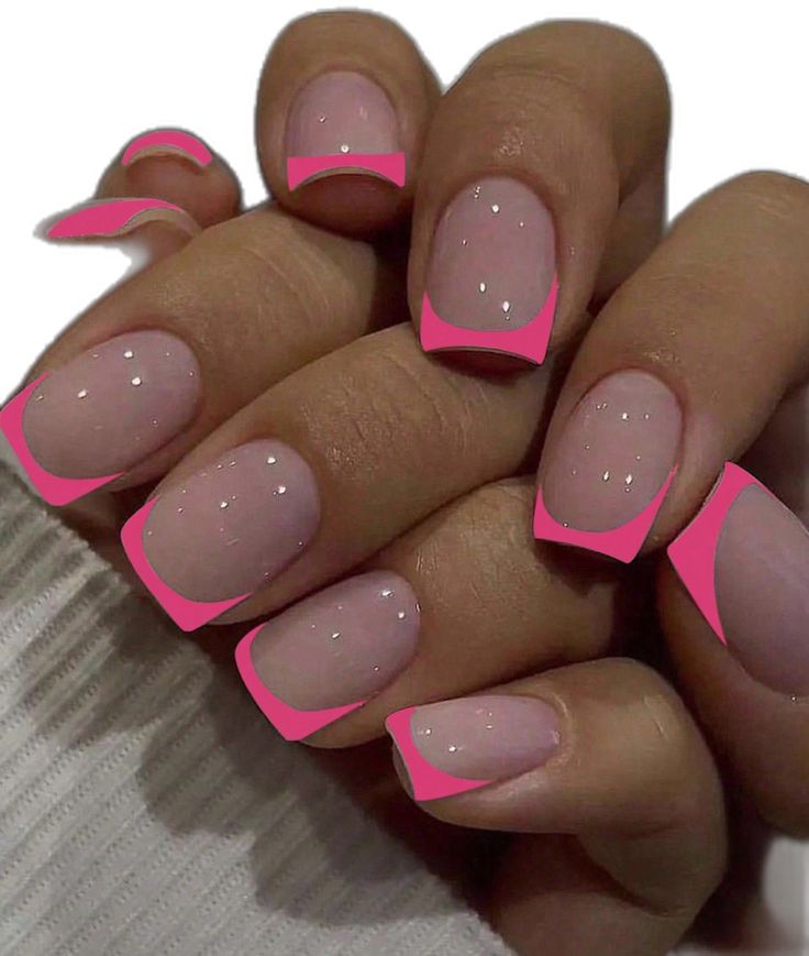 Elegant Soft Pink Nails with Bold Hot Pink Tips for a Chic Manicure.