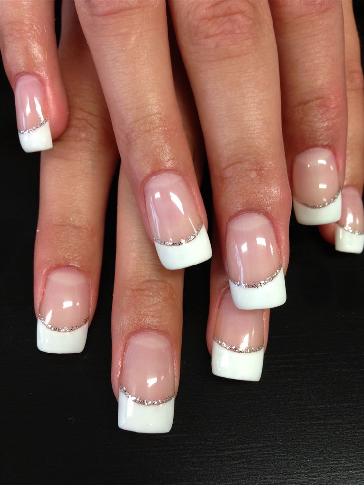 Chic French Tip Nail Design with Delicate Silver Accents