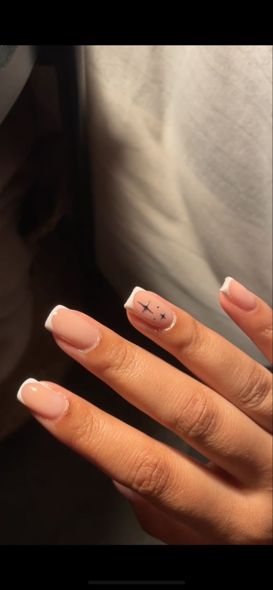 Chic Nude and White Manicure with Minimalist Accent Nail