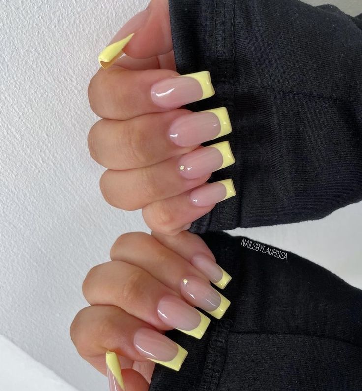 Playful Soft Pink and Vibrant Yellow Tip Nail Design