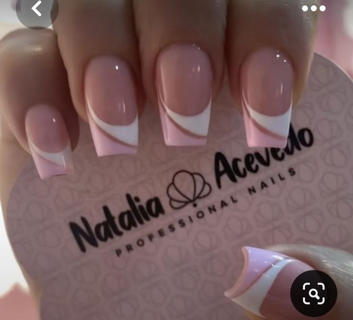 Chic Soft Pink and White Swirl Nail Design for Modern Sophistication.