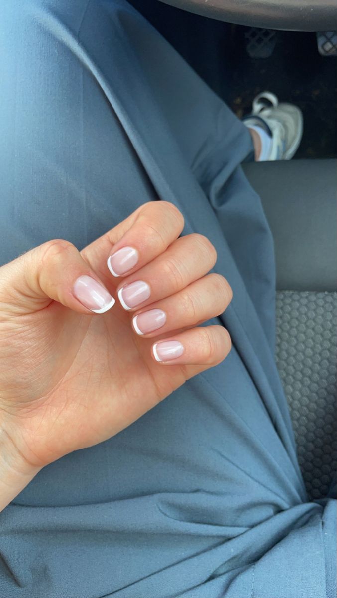 Sophisticated Elegant French Manicure with Soft Pink Base and Classic White Tips.