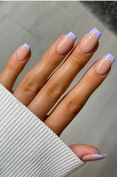 Sophisticated Elegant Manicure: Nude Base with Delicate Lavender Tips