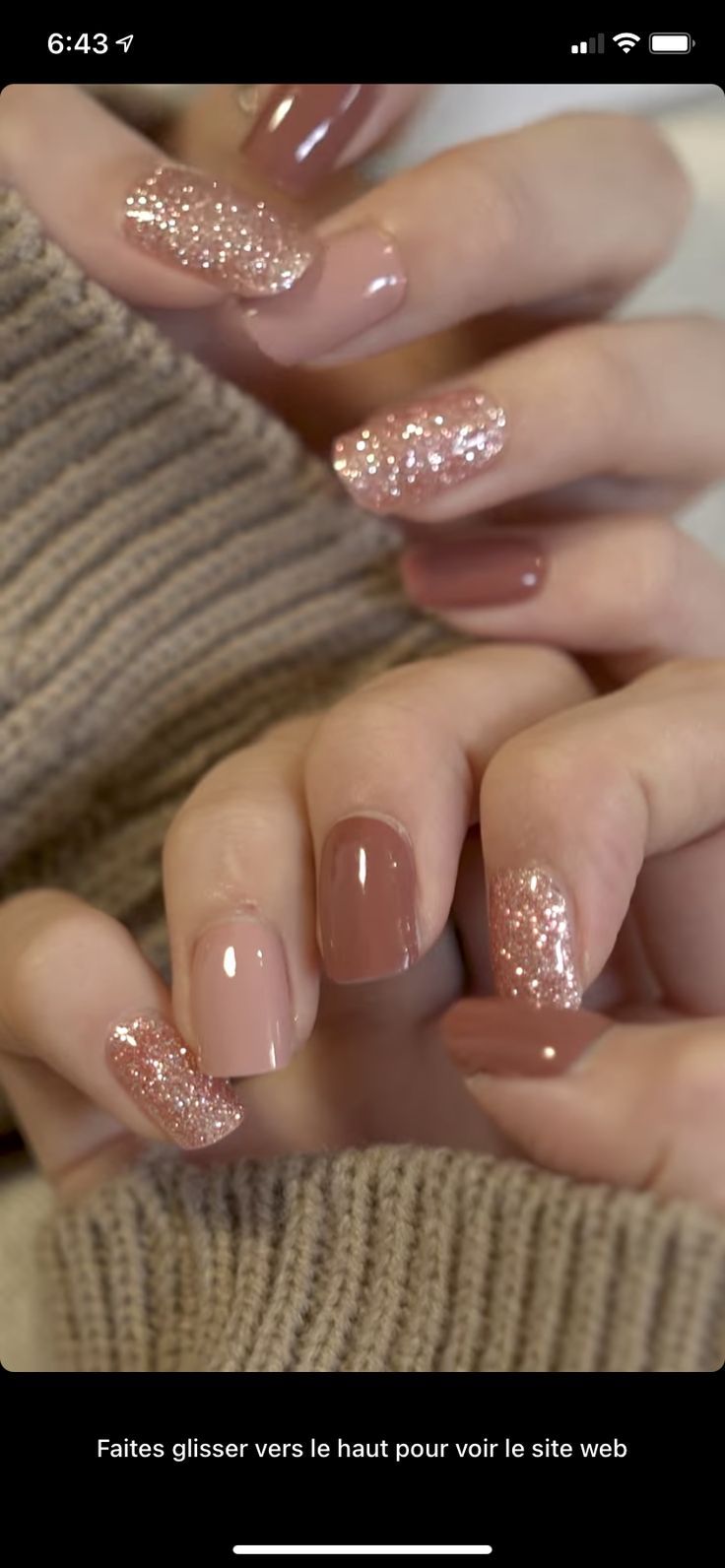 Elegant Nail Design: Muted Pink Tones with Sparkling Accents