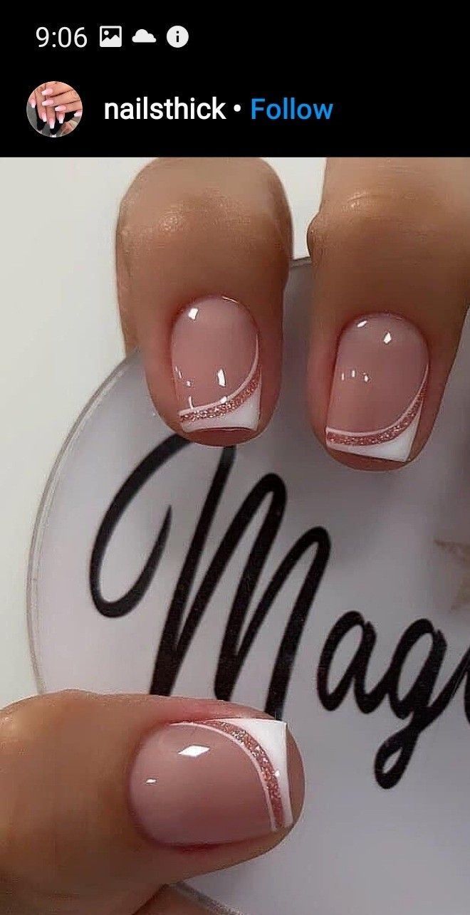 Sophisticated Nude French Tip Nails with Glitter Accents