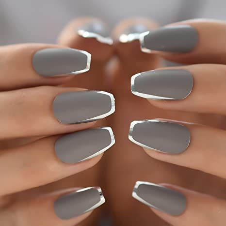 Elegant Gray Nails with Chic Silver Chrome Tips for a Modern, Versatile Look.