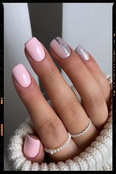 Chic Soft Pink Nail Design with Glitter Accent for Any Occasion