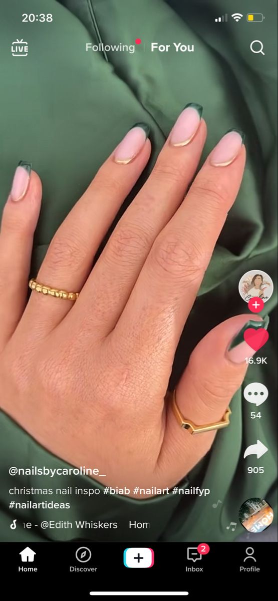 Sophisticated Nude and Soft Green Nail Design with Gold Accents for Any Occasion.