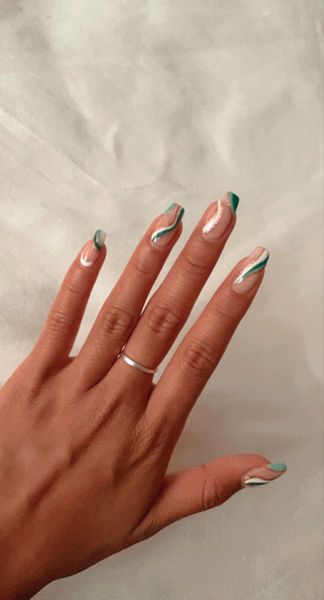 Chic Pastel Geometric Nail Design with Modern Curves and Shapes