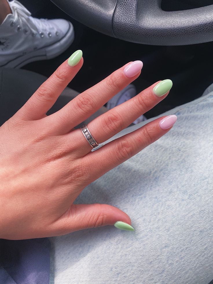 Playful Pastel Nail Design: Trendy Mint Green and Soft Pink Elegance