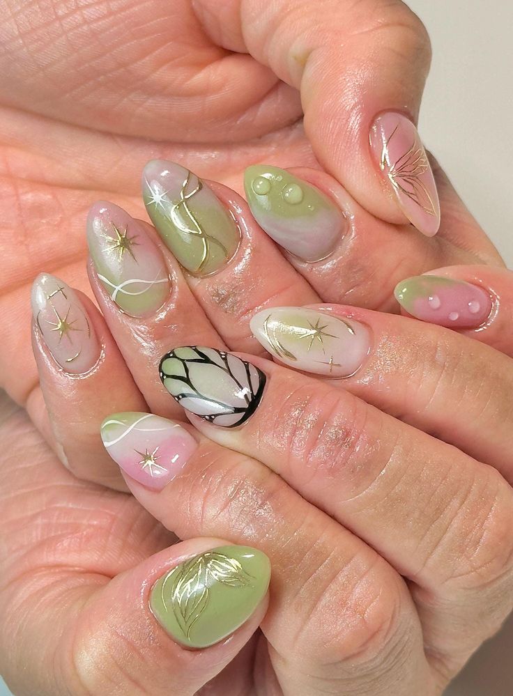 Whimsical Pastel Nail Design: A Playful Blend of Colors and Delicate Accents.