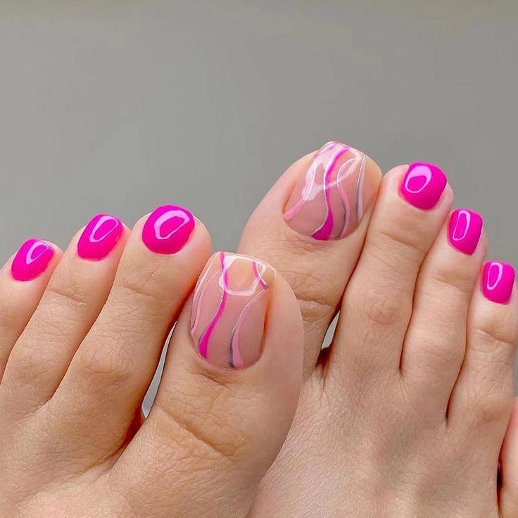 Bold and Playful Vibrant Pink Toenails with Whimsical Design