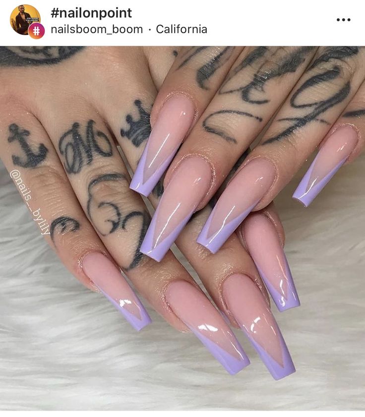 Chic Ombre Long Nails: Elegant Nude to Lavender Gradient Design.