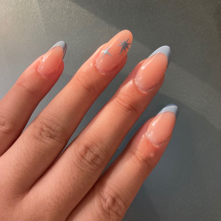 Light Blue Nails With Stars