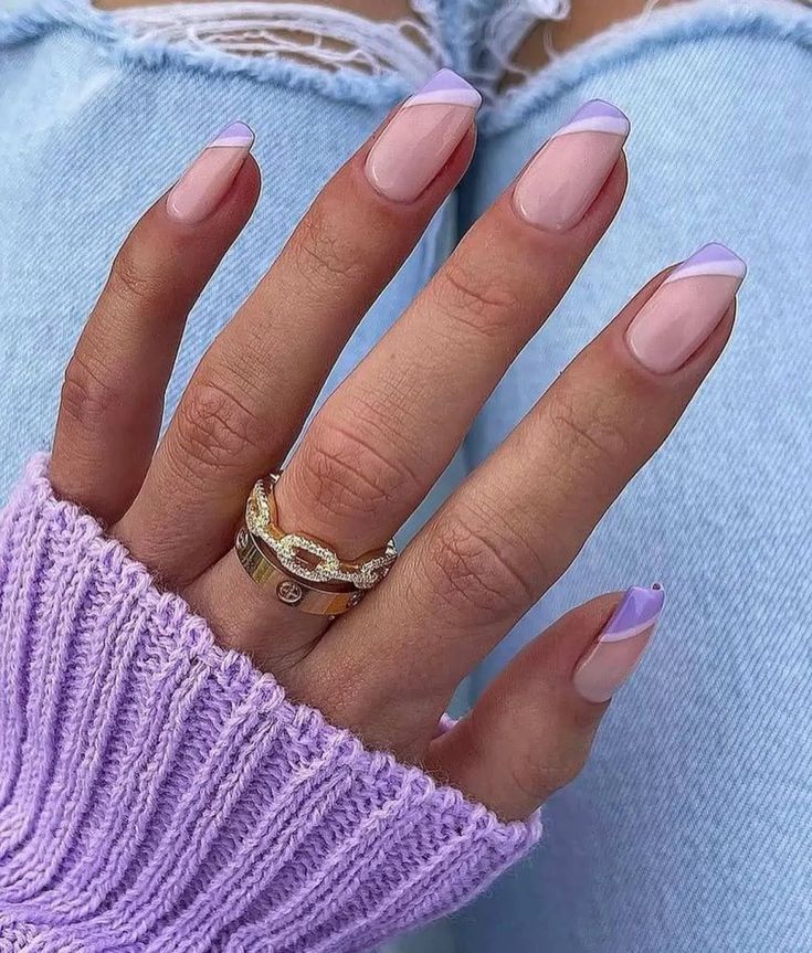 Elegant Pastel Ombre Nail Design Enhanced by a Sophisticated Ring.