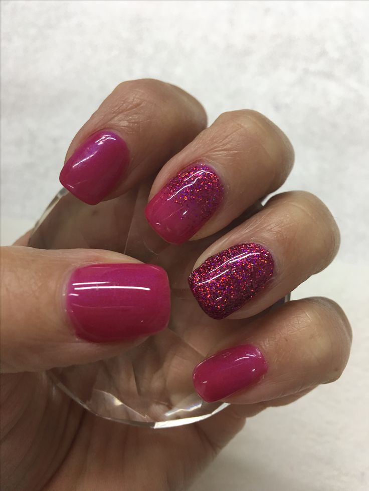 Chic Pink Nail Design with Glossy and Glitter Finishes for a Glamorous Touch.