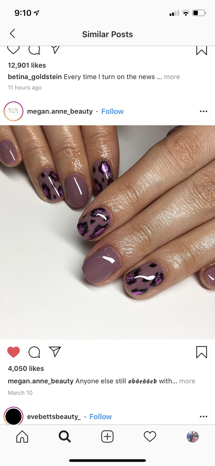 Chic Mauve Nail Design with Playful Black and Purple Leopard Spots