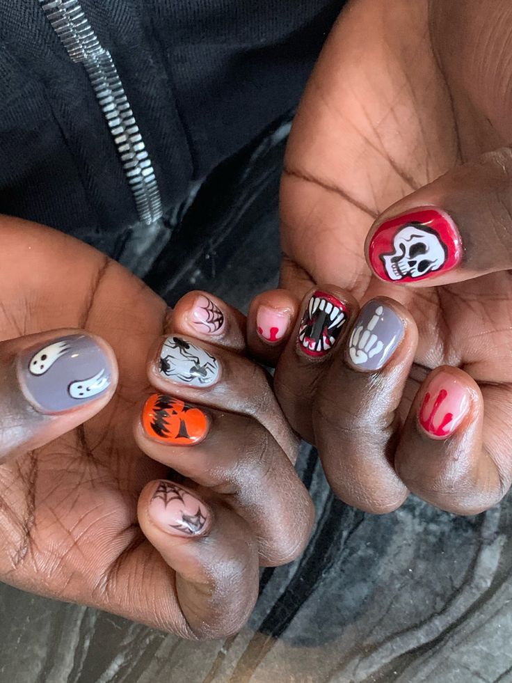 Spooky Halloween Nail Art: Creative Manicures with Ghosts, Skulls, and Dripping Blood.