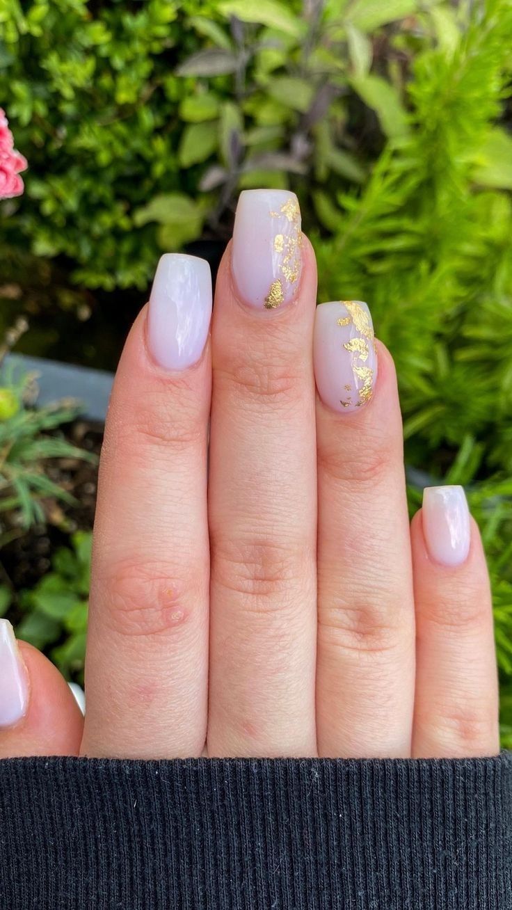 Chic Lavender Nail Design with Delicate Gold Foil Accents.