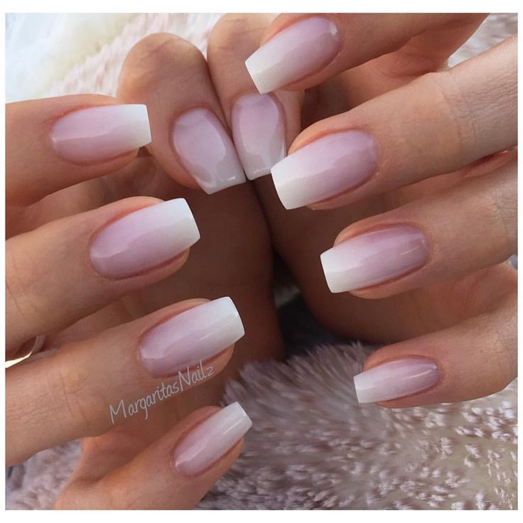 Sophisticated Ombre Nail Design: Soft Pink to Crisp White with Square Shape Elegance.