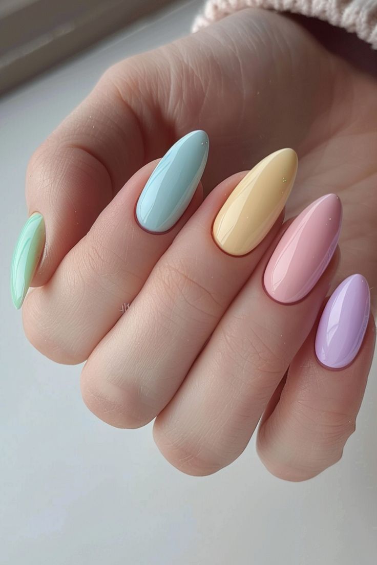 Playful Pastel Almond Nail Design Perfect for Every Season