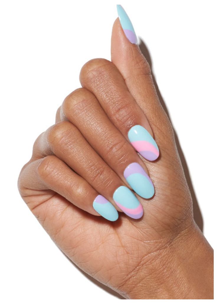 Playful Pastel Almond Nail Design with Charming Gradient Effect.